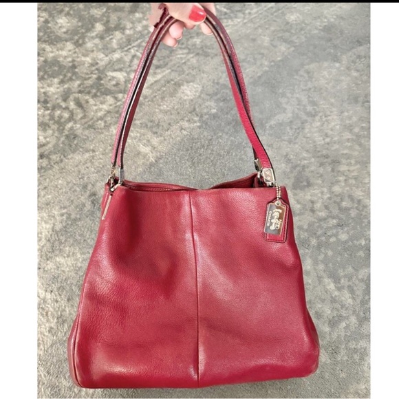 Coach Madison Scarlet Leather Phoebe Shoulder Bag Purse Scarlet Hobo w/ Dustbag - Picture 2 of 16